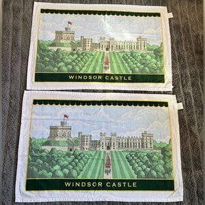 2 Windsor Castle Façade Grounds Tea Towels British English royal kitchen decor